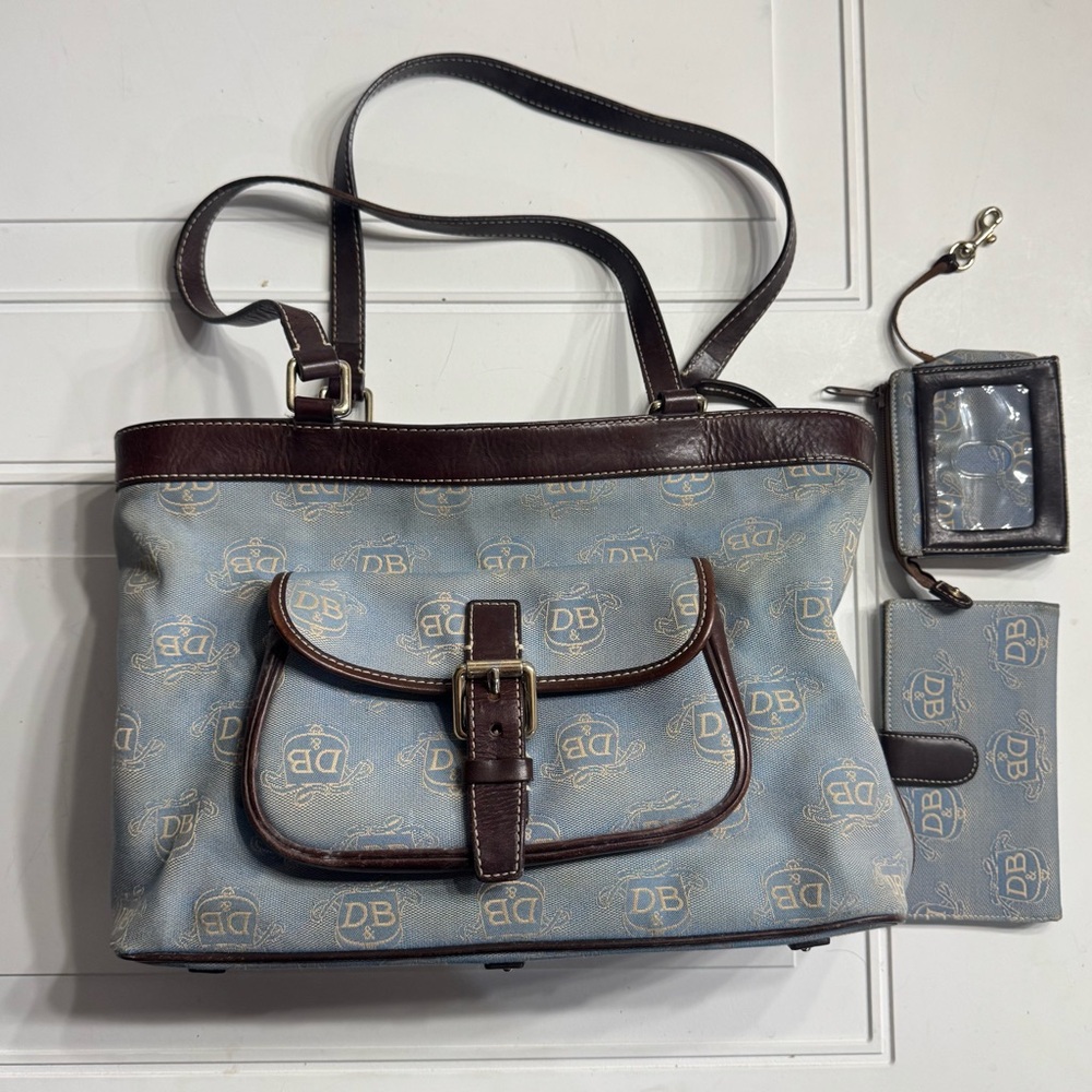 Dooney & Bourke Retired Donegal Crest Denim Tote Wallet Coin Purse Combo